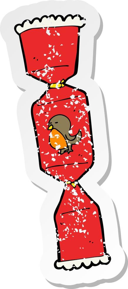 retro distressed sticker of a cartoon christmas cracker vector