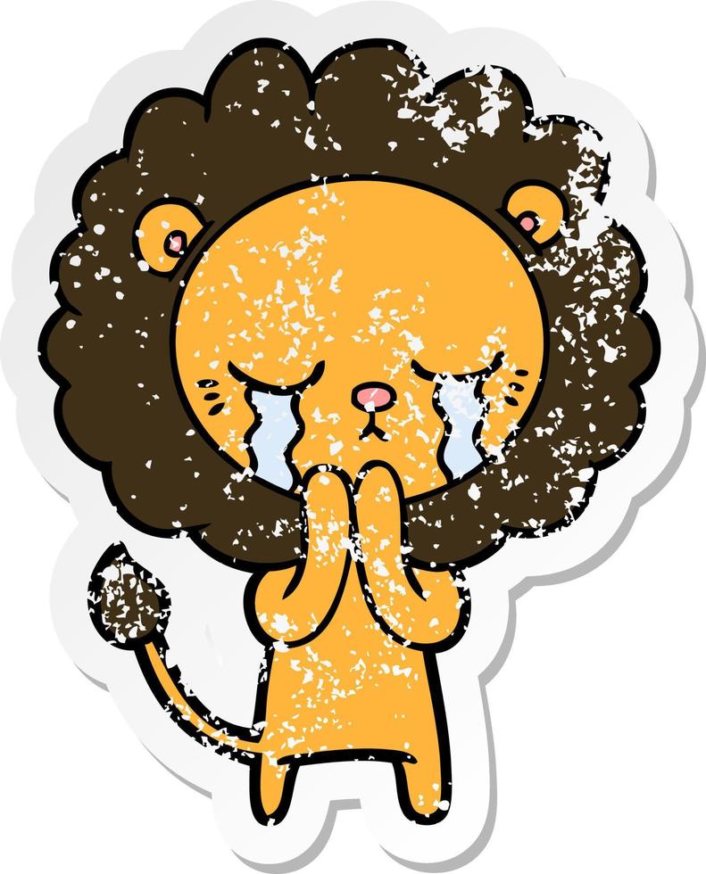 distressed sticker of a crying cartoon lion vector