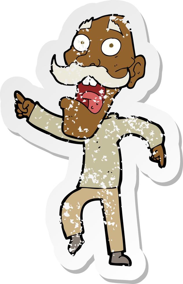 retro distressed sticker of a cartoon frightened old man vector