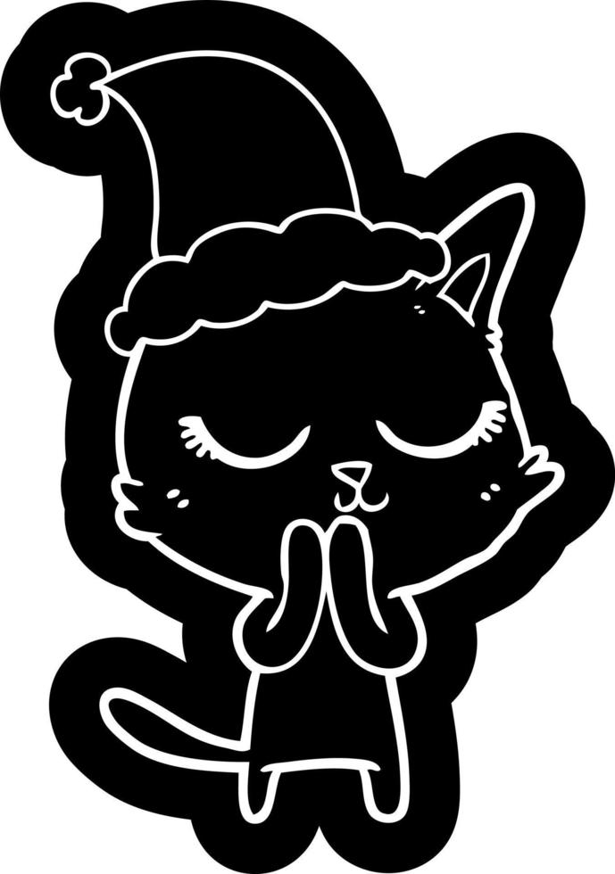 icono de dibujos animados tranquilo de un gato con sombrero de santa vector