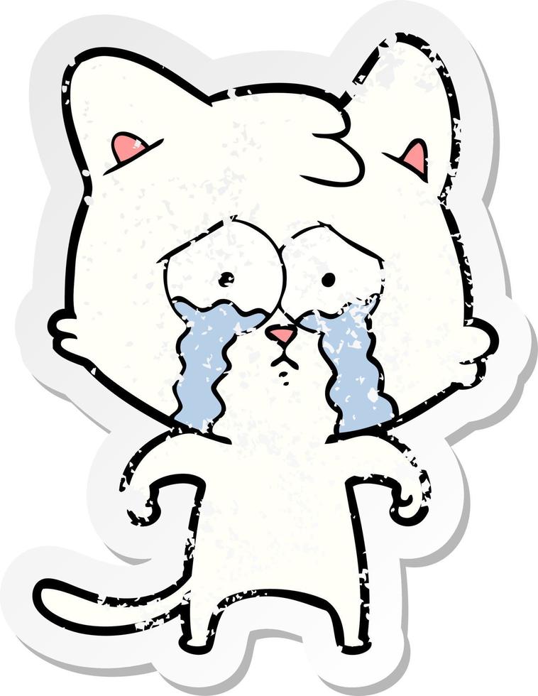 distressed sticker of a cartoon crying cat vector