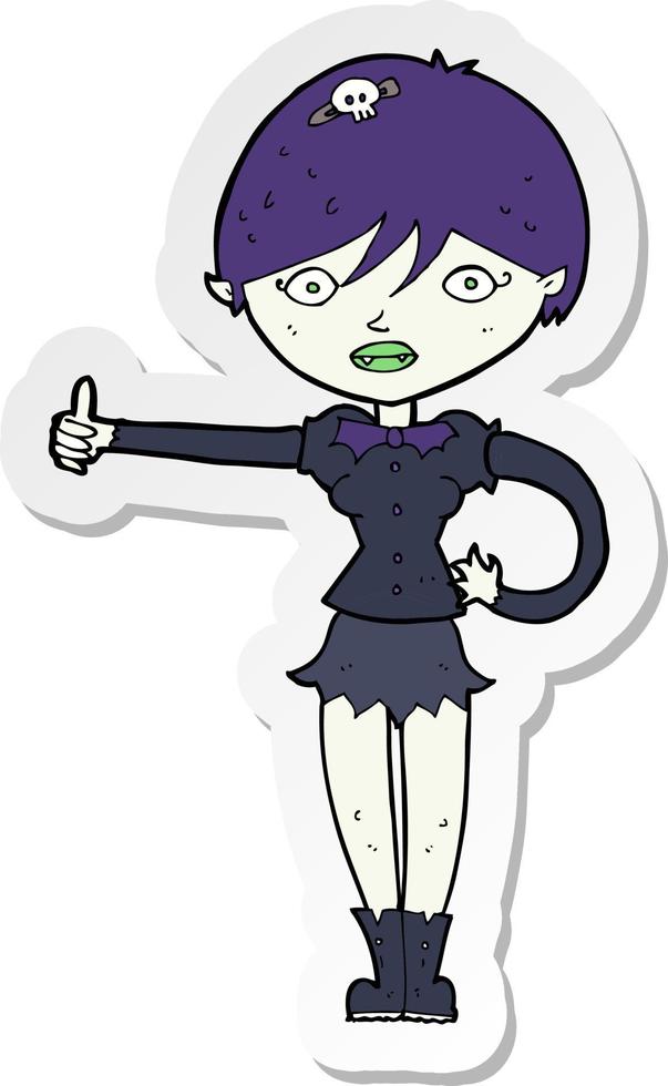 sticker of a cartoon vampire girl giving thumbs up symbol vector