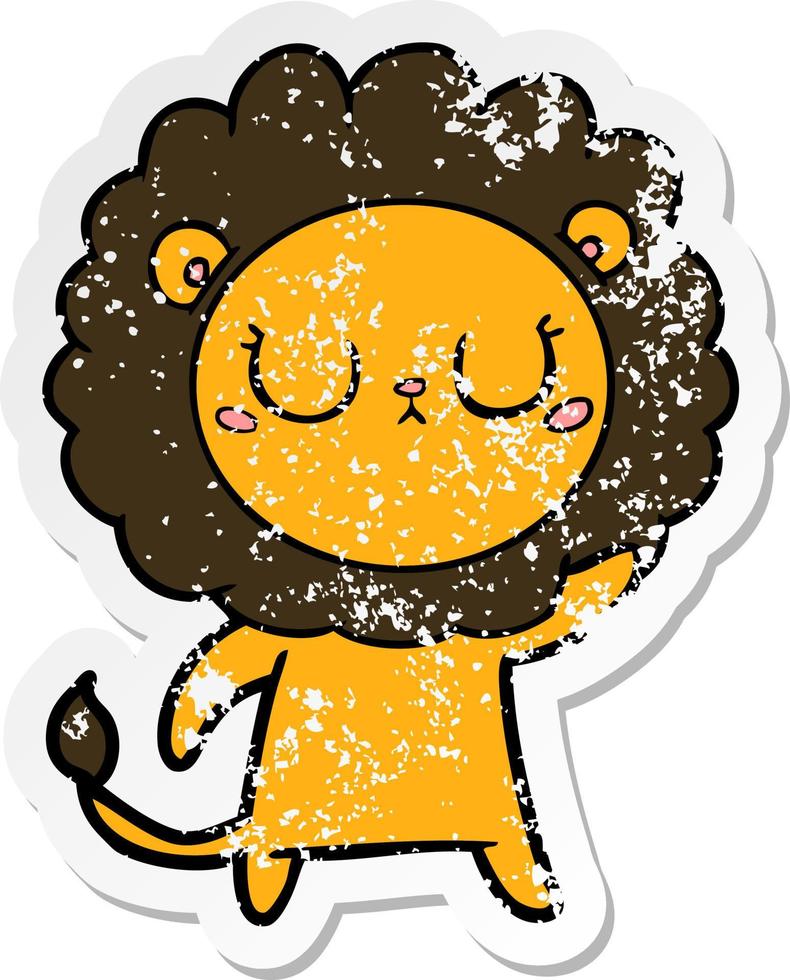 distressed sticker of a cartoon lion vector