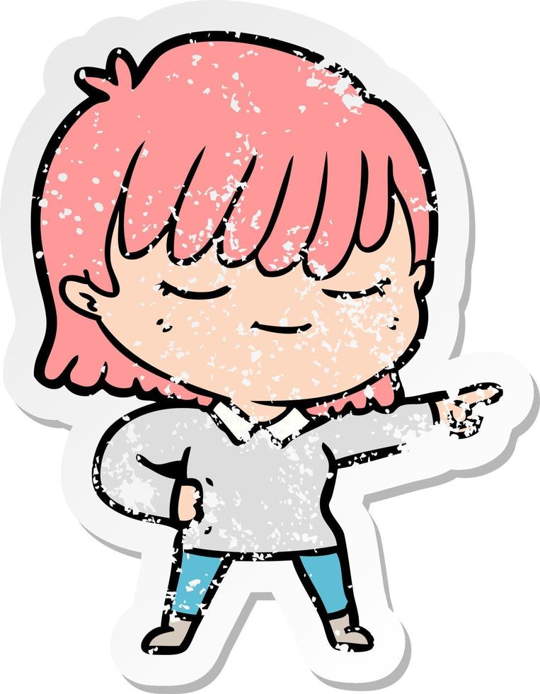 distressed sticker of a cartoon woman vector
