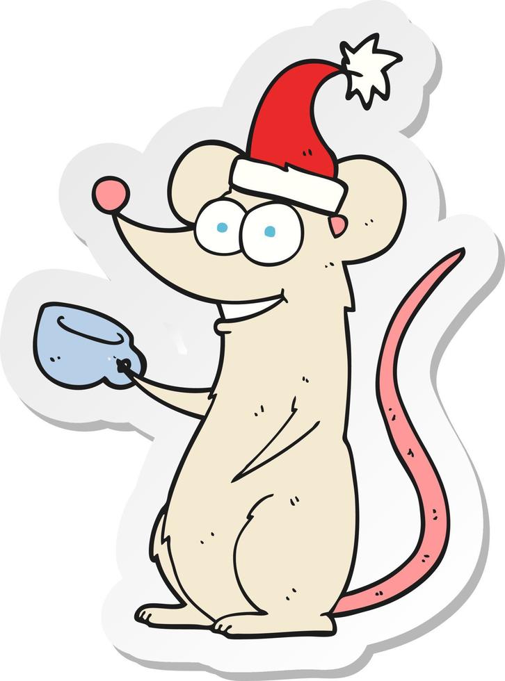 sticker of a cartoon mouse wearing christmas hat vector