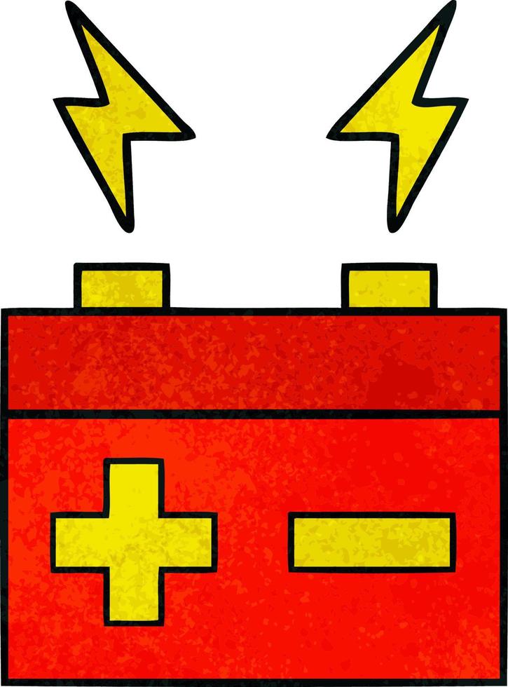 retro grunge texture cartoon electrical battery vector