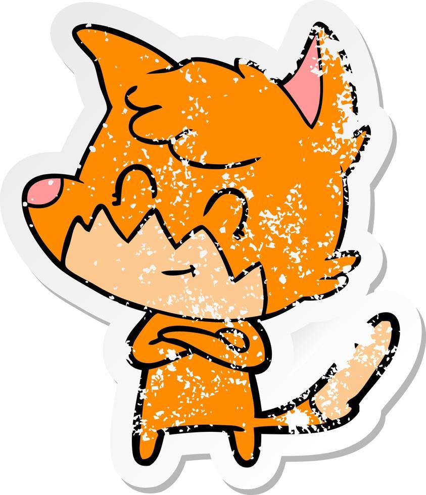 distressed sticker of a cartoon friendly fox vector