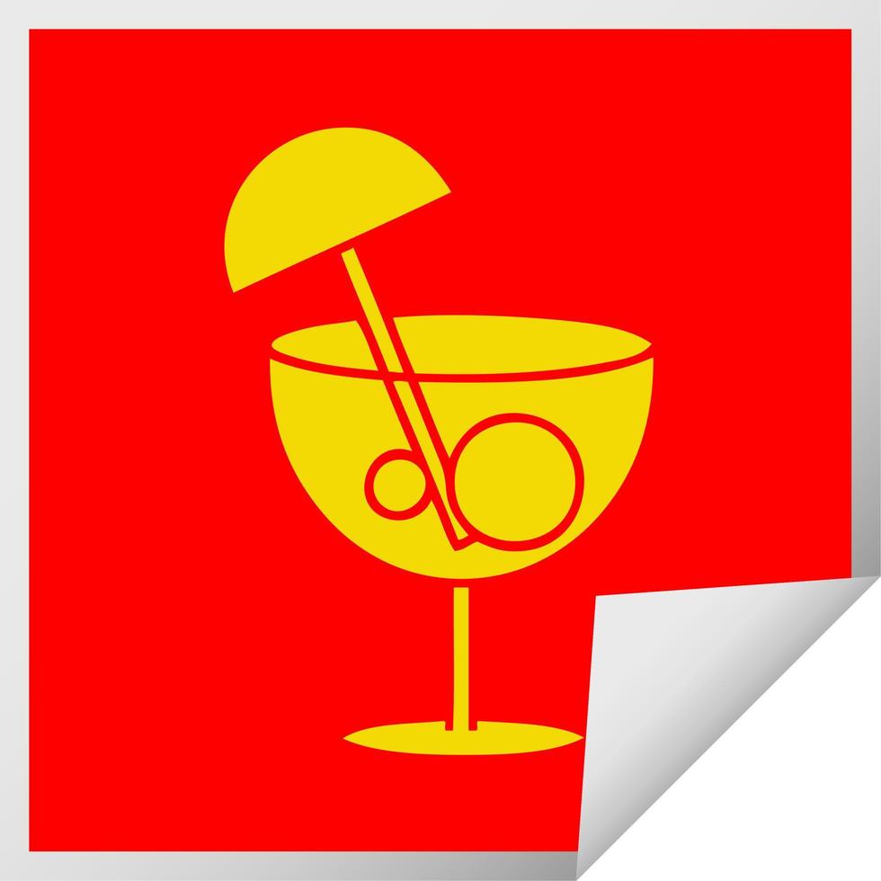 square peeling sticker cartoon fancy cocktail vector