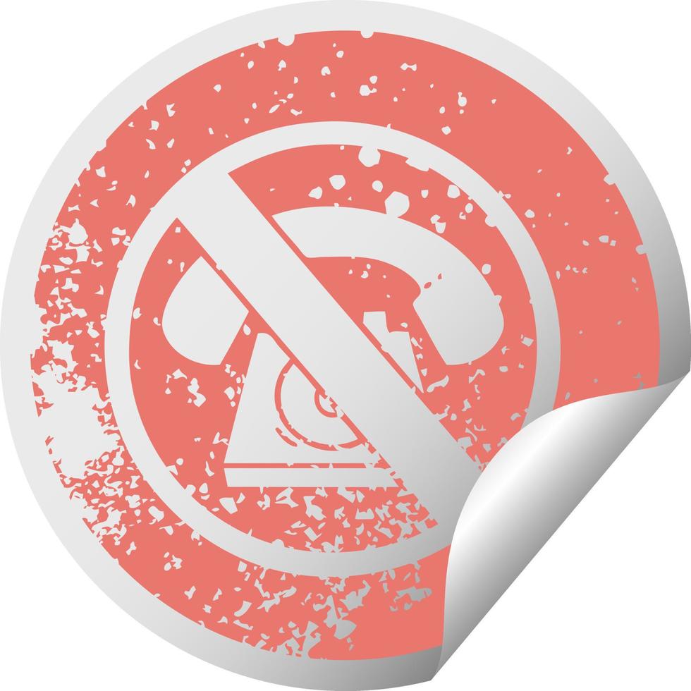 distressed circular peeling sticker symbol no phones allowed sign vector