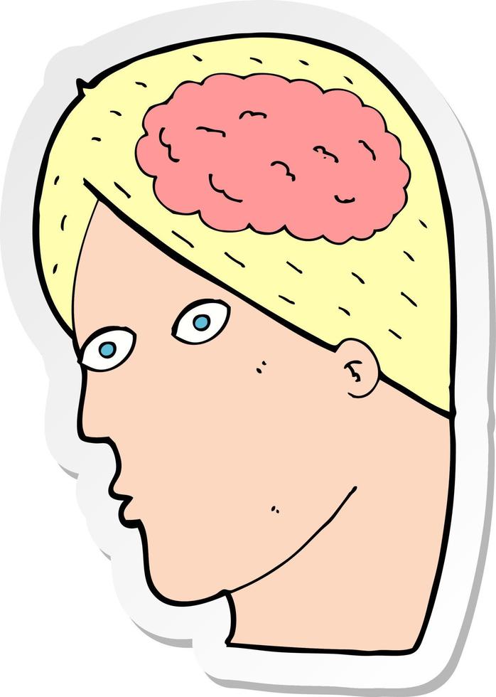 sticker of a cartoon head with brain symbol vector