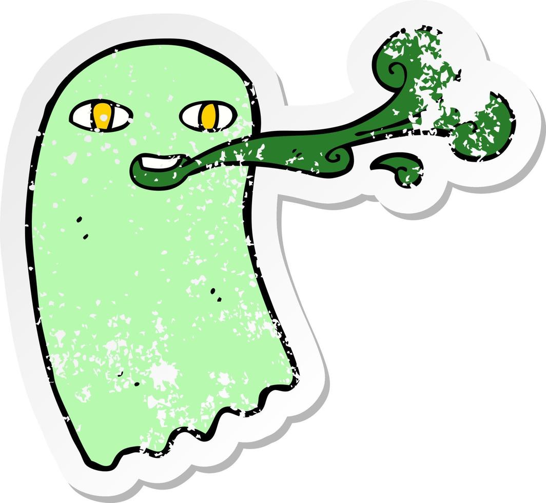 retro distressed sticker of a funny cartoon ghost vector