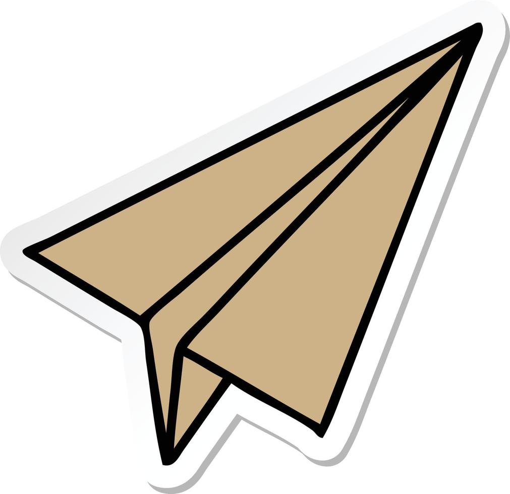 sticker of a cute cartoon paper aeroplane vector