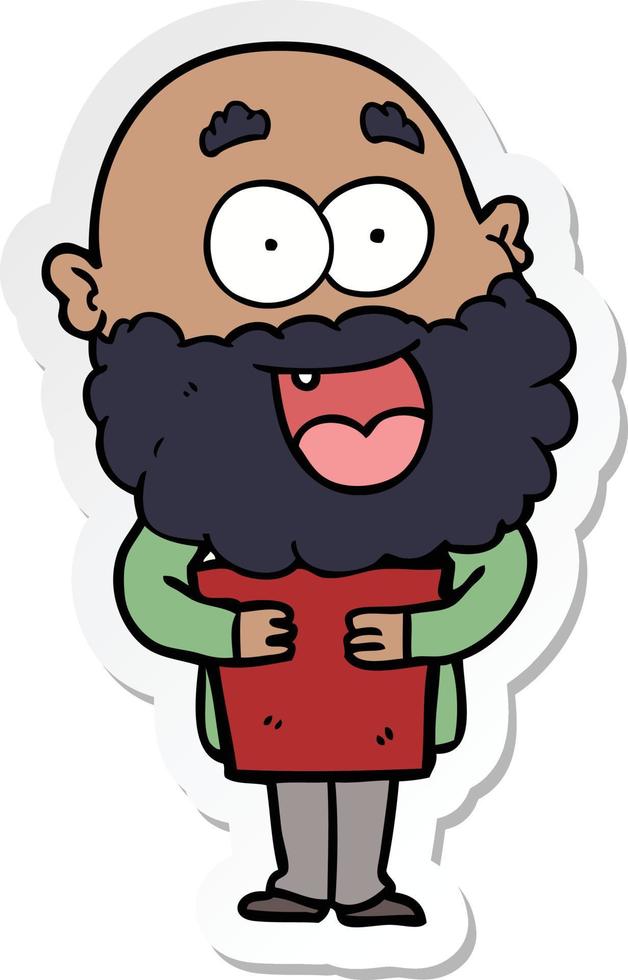 sticker of a cartoon crazy happy man with beard and book vector