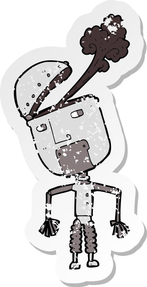 retro distressed sticker of a cartoon funny robot vector