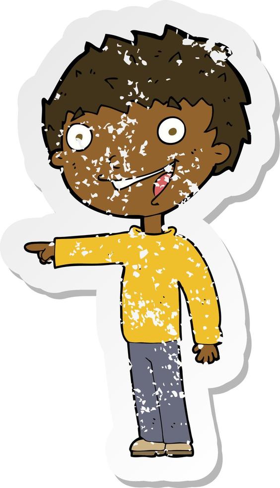 retro distressed sticker of a cartoon happy boy laughing vector