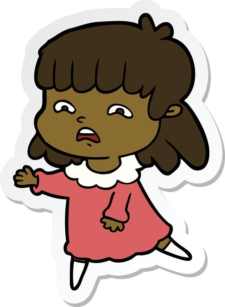 sticker of a cartoon worried woman vector