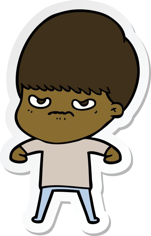 sticker of a cartoon angry boy vector