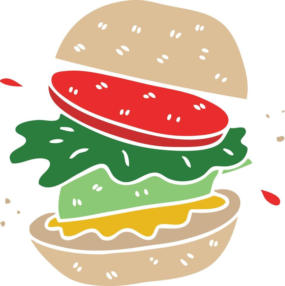 peculiar hamburguesa vegetariana de dibujos animados dibujados a mano vector