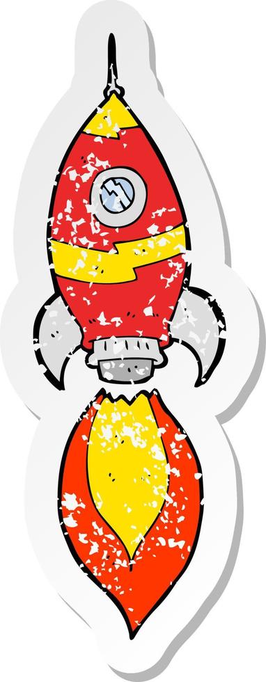 retro distressed sticker of a cartoon spaceship vector