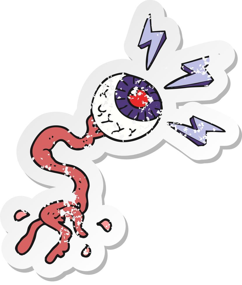 retro distressed sticker of a cartoon gross electric halloween eyeball vector