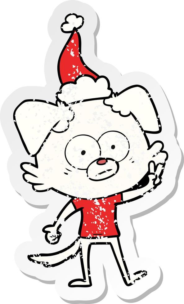 nervous dog in t shirt wearing santa hat vector