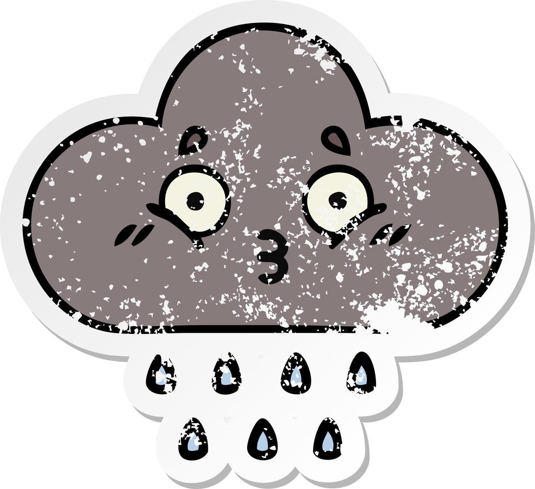 distressed sticker of a cute cartoon storm rain cloud vector