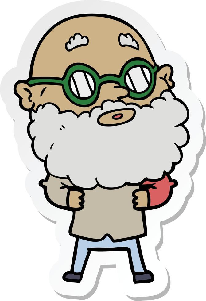 pegatina de un hombre curioso de dibujos animados con barba y gafas vector