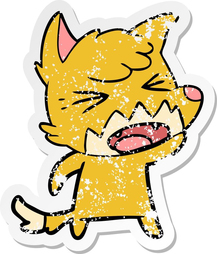 distressed sticker of a angry cartoon fox vector