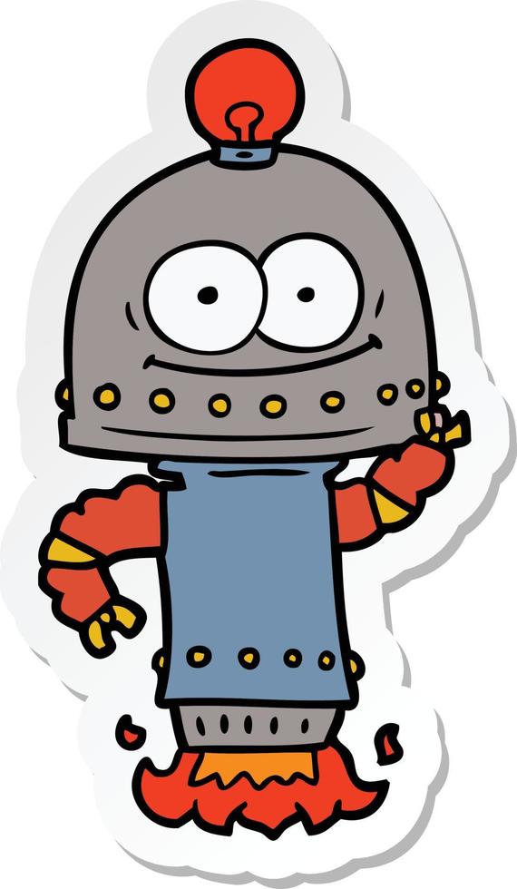 sticker of a happy carton robot with light bulb vector