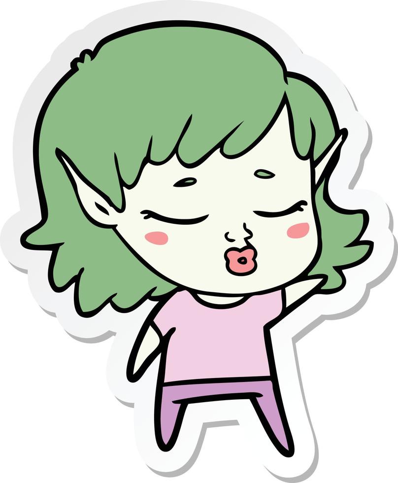 sticker of a pretty cartoon elf girl vector