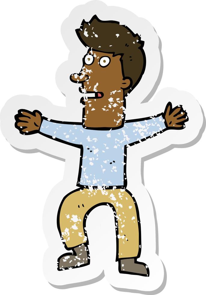 retro distressed sticker of a cartoon startled man vector