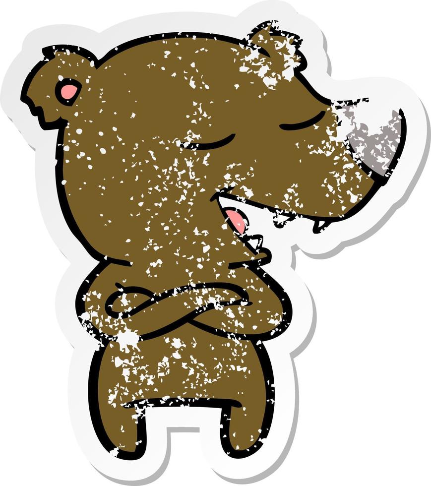 pegatina angustiada de un oso de dibujos animados vector
