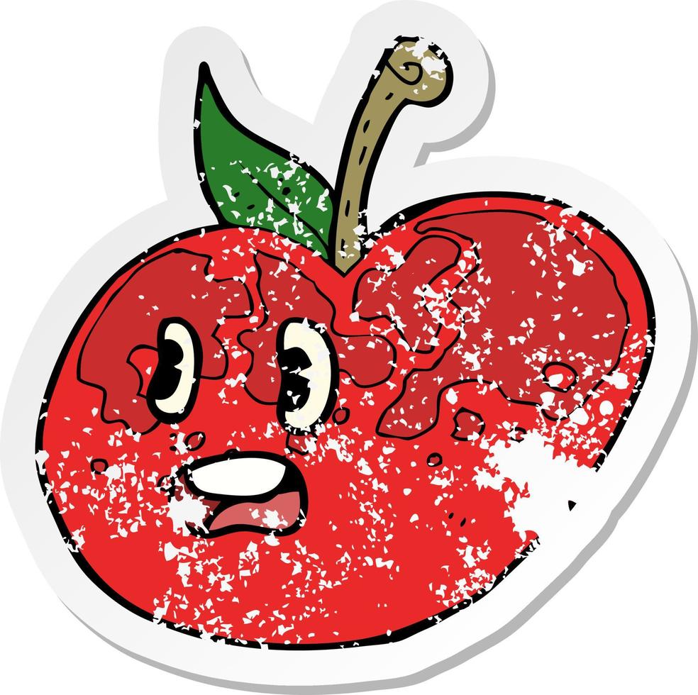 retro distressed sticker of a cartoon apple vector