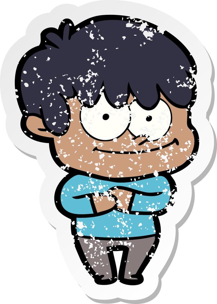 distressed sticker of a happy cartoon man vector