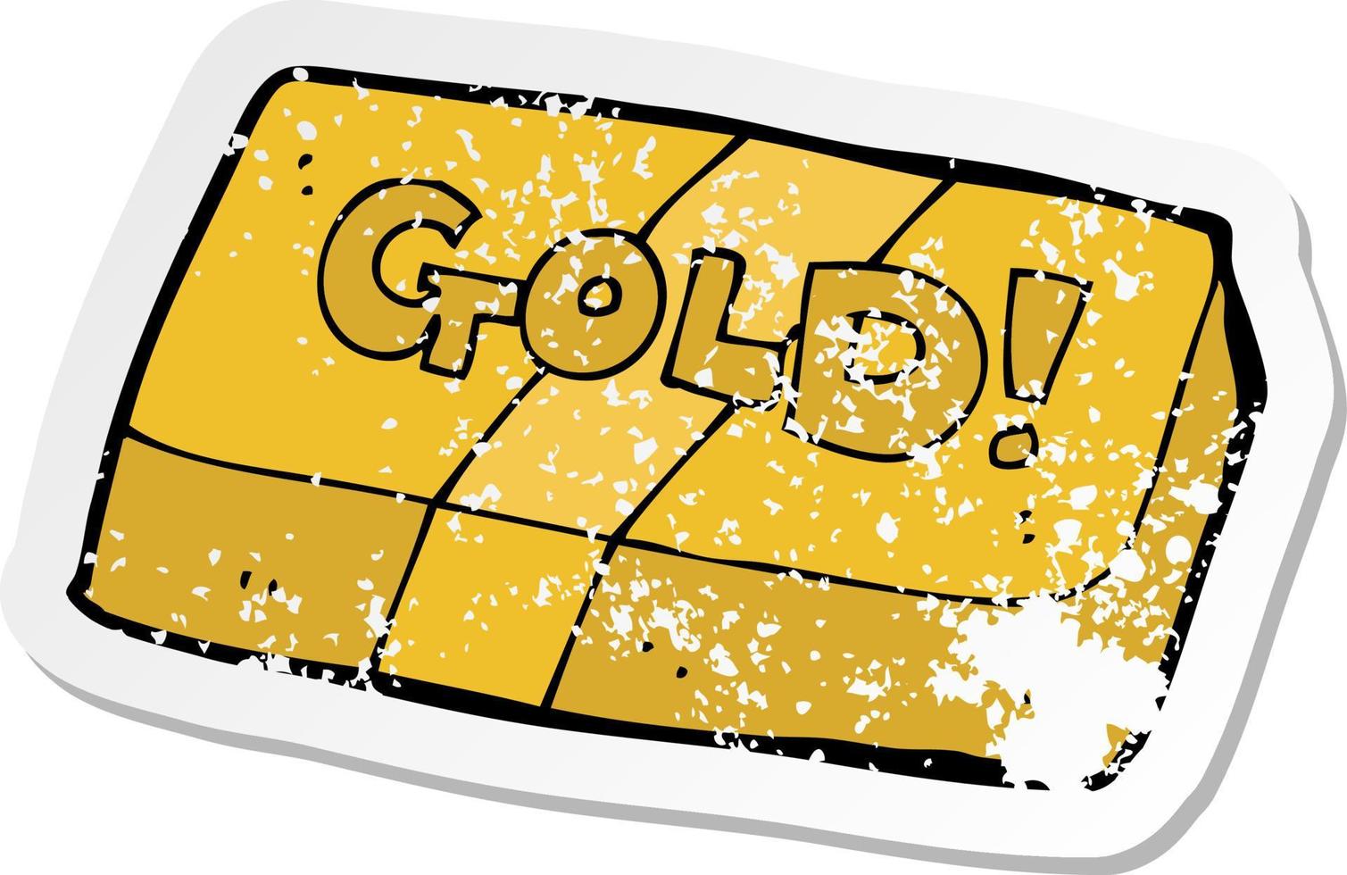 retro distressed sticker of a cartoon bar of gold vector