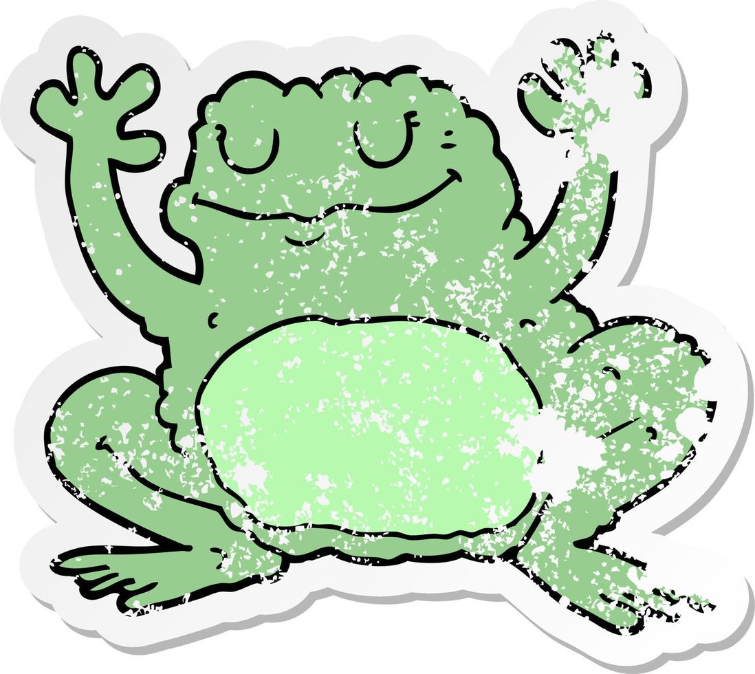 distressed sticker of a cartoon frog vector