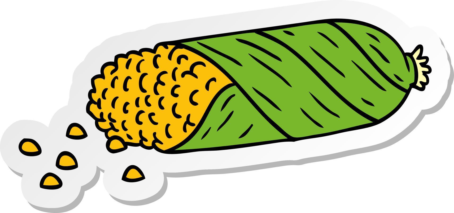 pegatina, caricatura, garabato, de, fresco, maíz en la mazorca vector