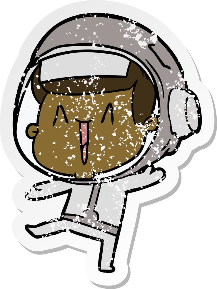 distressed sticker of a dancing cartoon astronaut vector