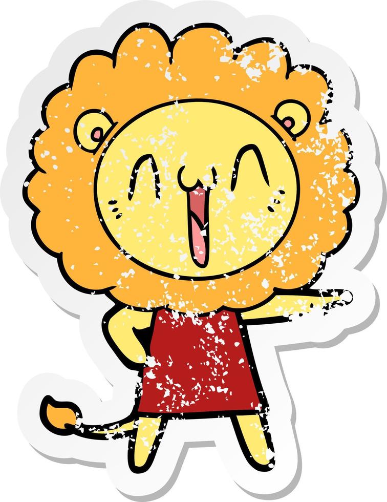 pegatina angustiada de un león de dibujos animados feliz vector