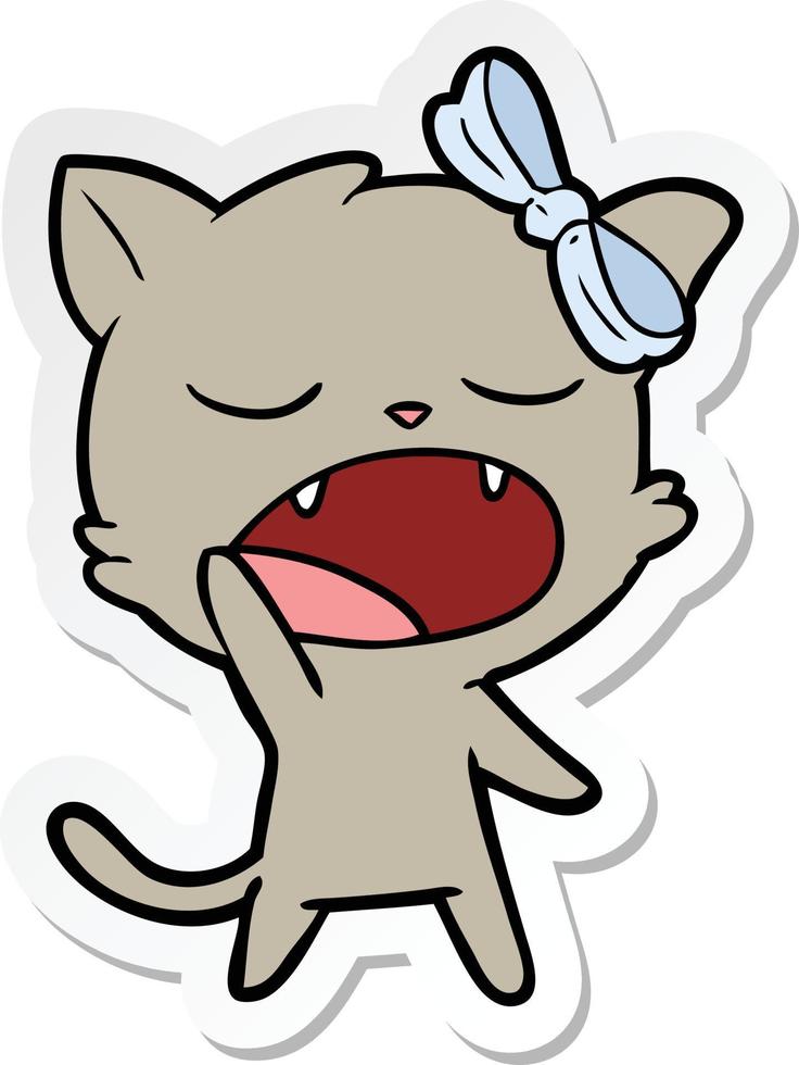 sticker of a cartoon yawning cat vector