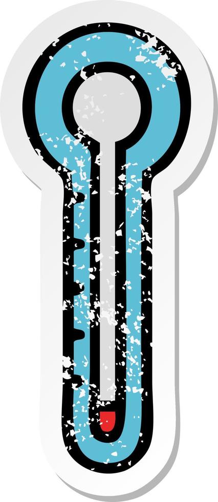 distressed sticker of a cute cartoon glass thermometer vector