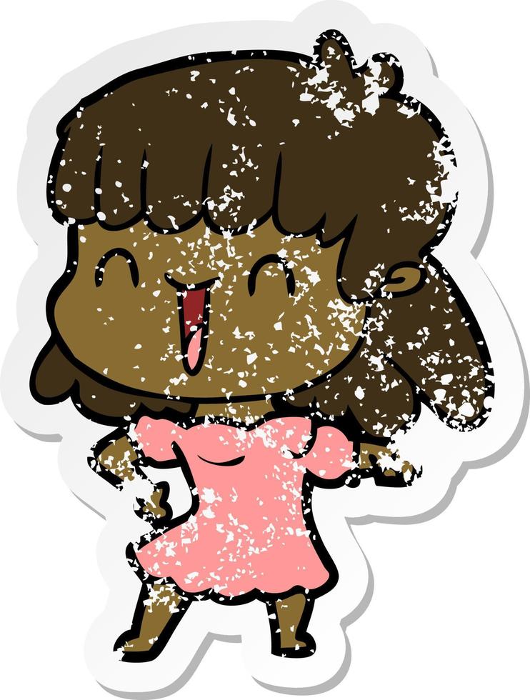 distressed sticker of a cartoon woman vector