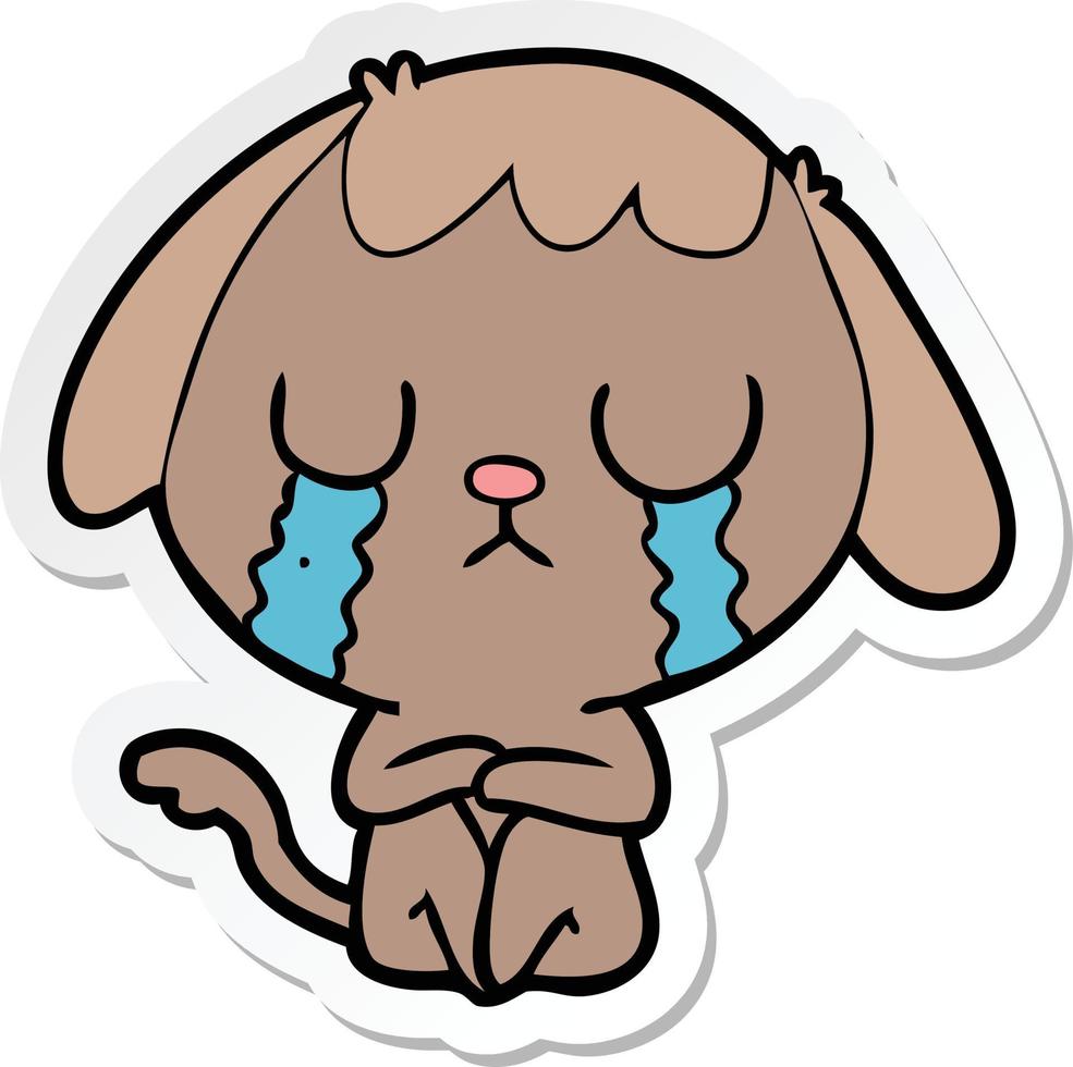 sticker of a cute cartoon dog crying vector