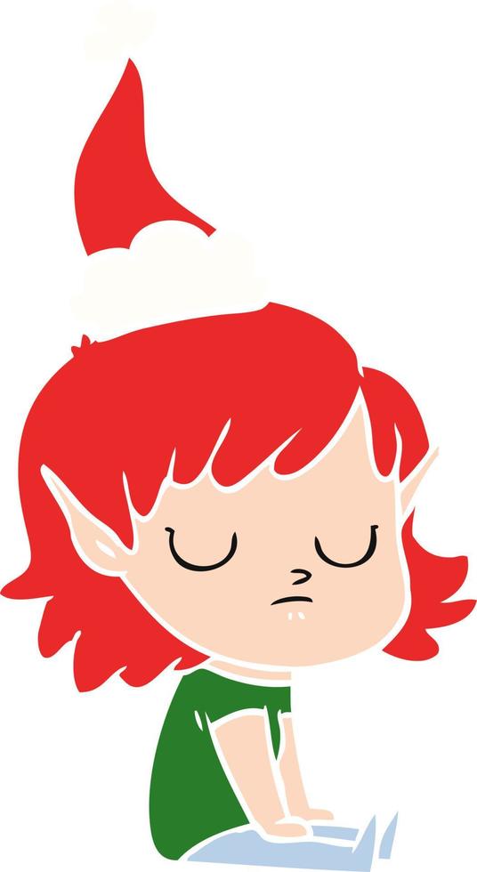 ilustración de color plano de una niña elfa con sombrero de santa vector