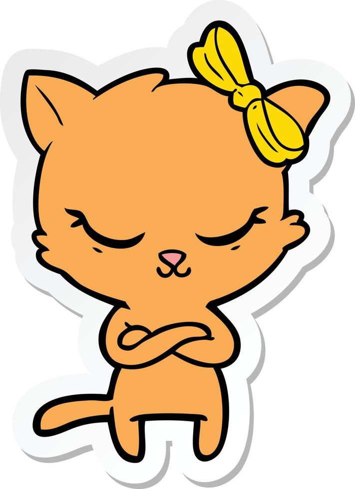 sticker of a cute cartoon cat with bow vector