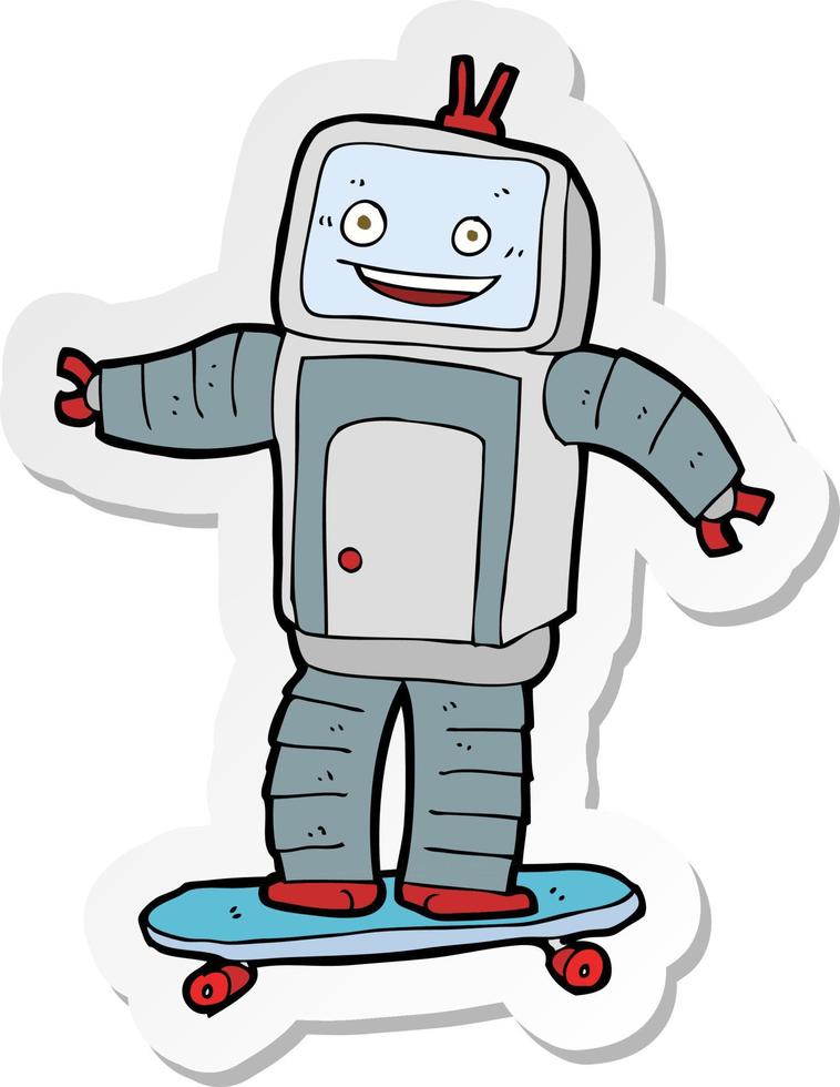 sticker of a cartoon skateboarding robot vector