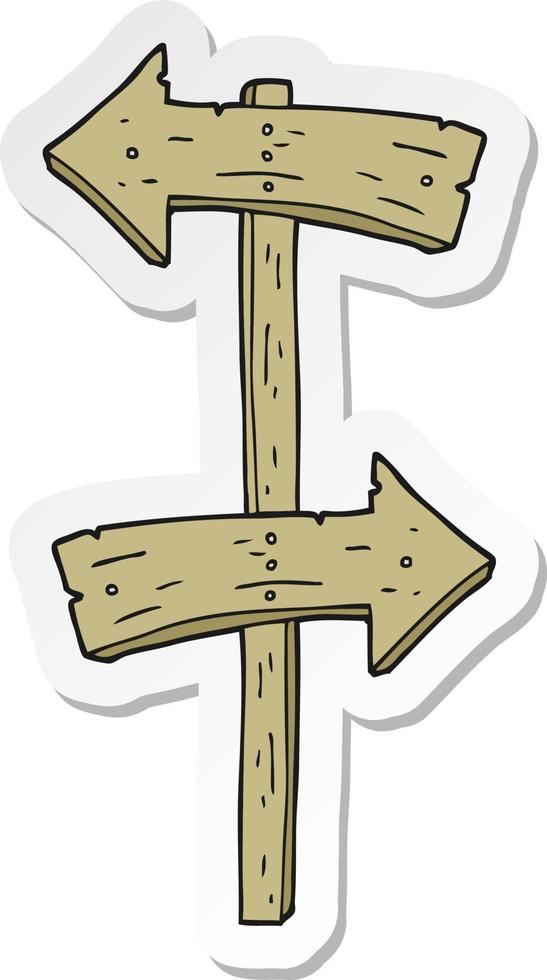 sticker of a cartoon wooden direction sign vector
