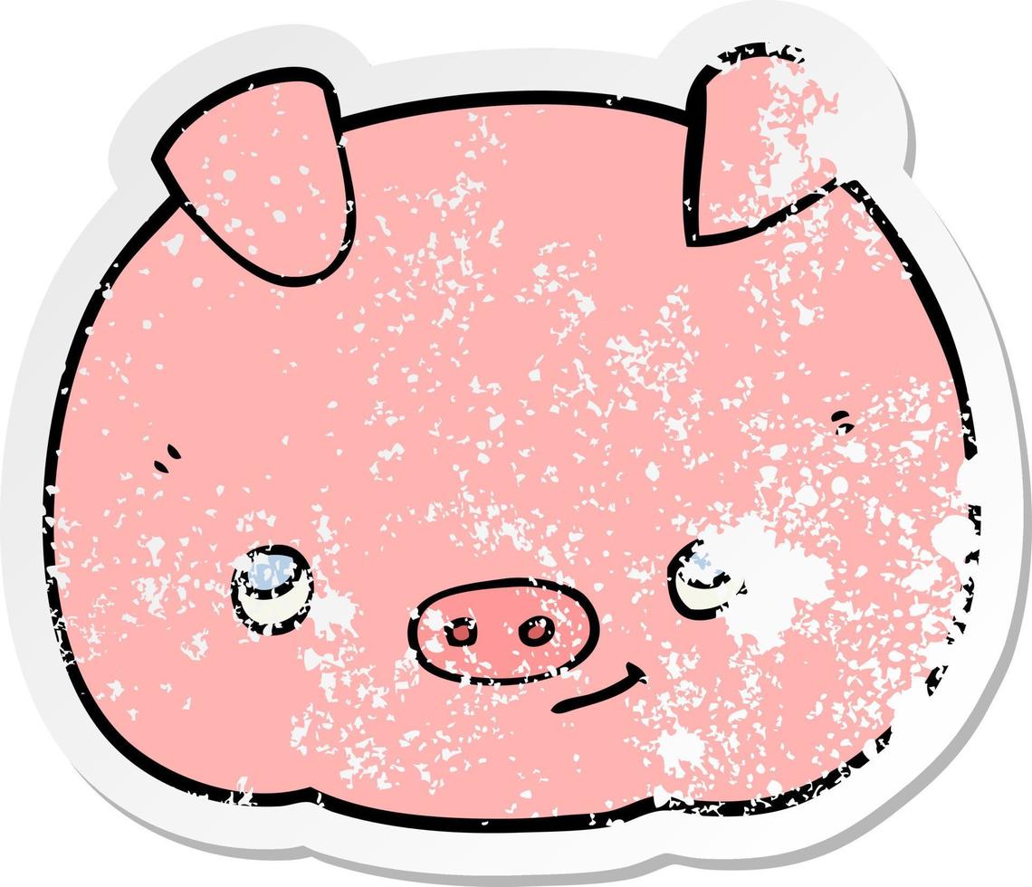 distressed sticker of a cartoon happy pig vector