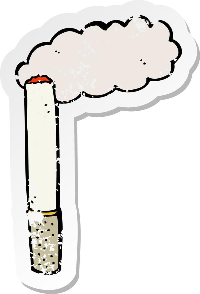 retro distressed sticker of a cartoon cigarette vector