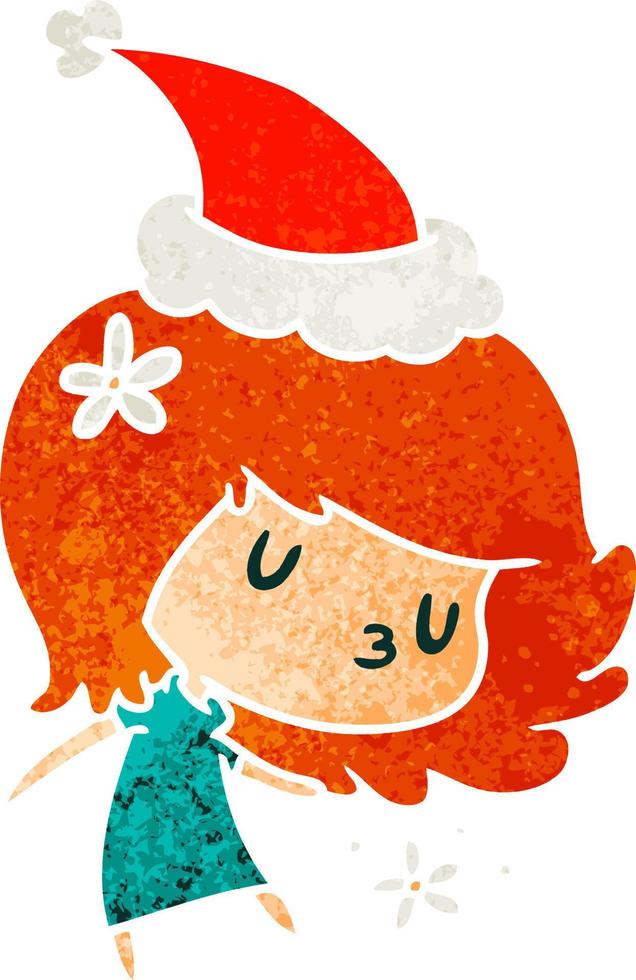 christmas retro cartoon of kawaii girl vector